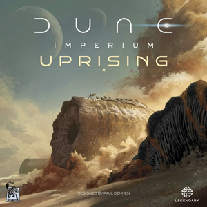 Cover of Dune: Imperium - Uprising - a huge sandworm carries warriors across the sands of Arrakis