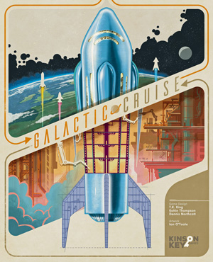 Cover of Galactic Cruise: a spaceship blasting off at the top, merging with one under construction at the bottom