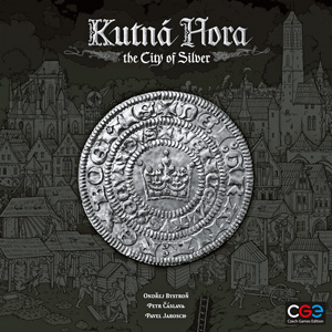 Cover of Kutna Hora: a silver coin against a cityscape in grey against a black background