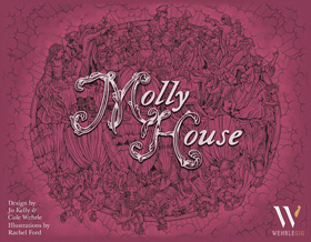 Cover of Molly House: the game's title against a dark red background with line drawings of molly activities