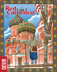 Cover of The Red Cathedral: St Basil's under construction with a mason standing on wooden scaffolding
