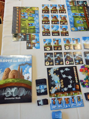 Turn 3 of Above and Below: that’s my board in the top left with one villager exhausted so far