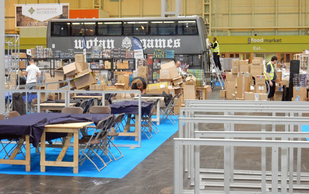 Setting up at the Expo - Wotan have cheated by just driving a bus in!