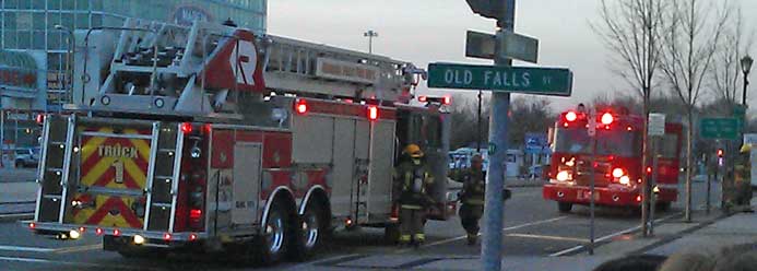 Two fire engines as Niagara Falls' firemen do their stuff