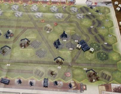 The finishing positions on the Russian right flank - not many troops left!