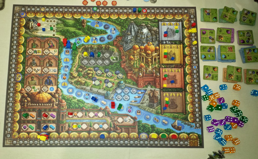 The main Rajas of the Ganges board, building tiles and lots of dice