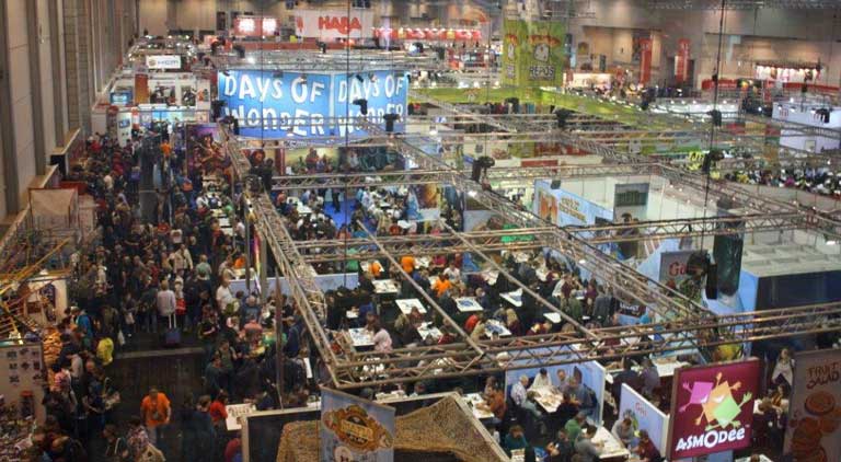 Photo looking down across Hall 3 at the Messe during Spiel '15