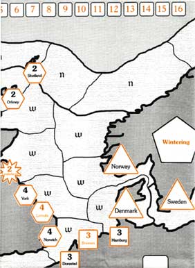 Section of map showing North Sea and bordering land areas