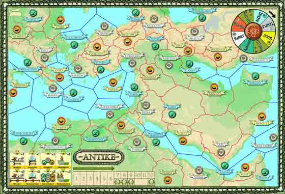 The English side of the Antike board (courtesy of Eggertspiele)