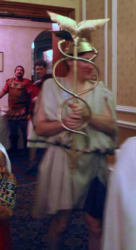 Hermes in winged helmet and carrying staff